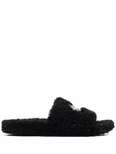 Balenciaga Political Campaign Furry Slides In Black White