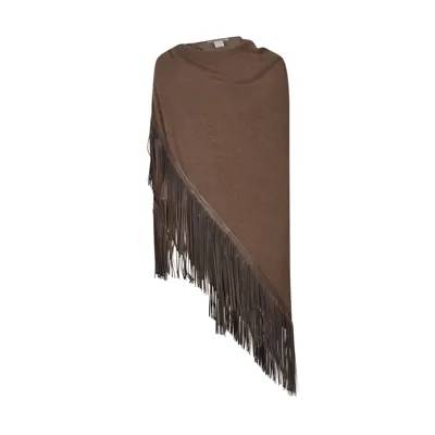 Saverio Palatella Fringed Hem Asymmetric Cape In Taupe