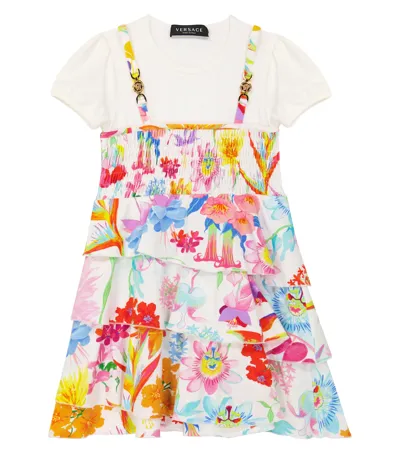 Versace Kids' Jardin Cotton-blend Dress In White