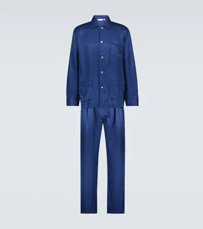 Derek Rose Woburn Striped Silk Pajama Set In Navy