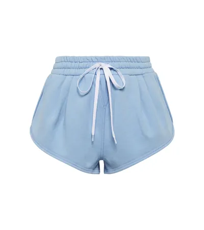 Miu Miu Cotton Jersey Shorts In Blue