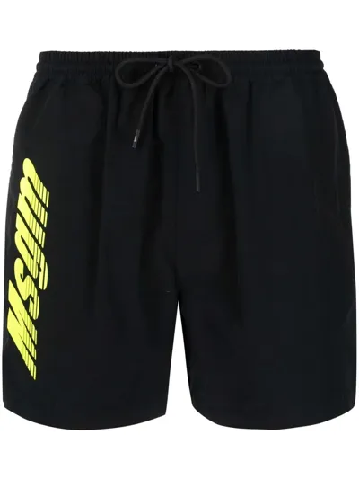 Msgm Logo Print Nylon Swim Shorts In Black