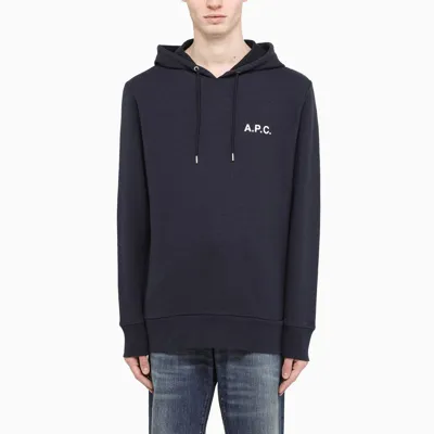 Apc Navy Logo-print Hoodie In Blue