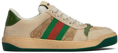 Gucci Kids Beige Screener Sneakers In Beige,green