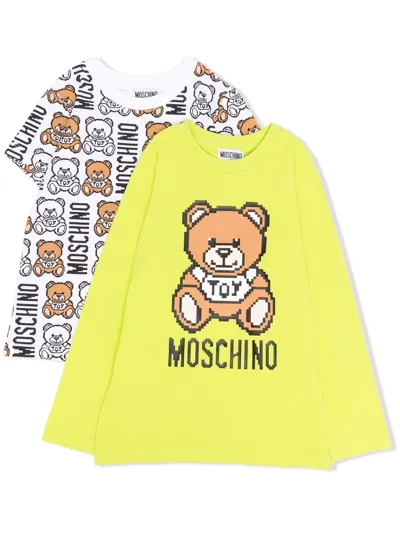 Moschino Kids' Two-piece Logo T-shirt (set Of 2) In Green