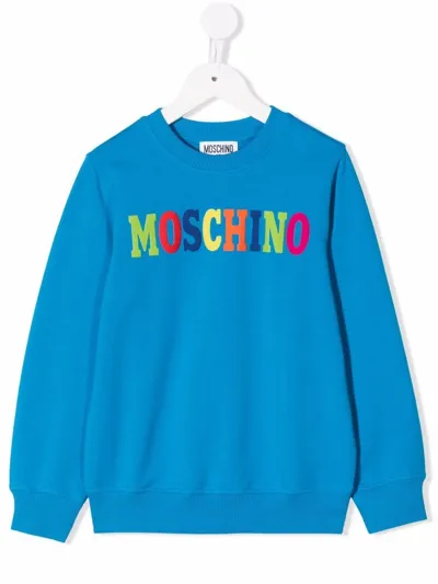 Moschino Kids' Logo-print Crew Neck Sweatshirt In Blue