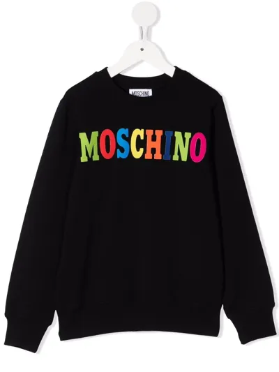 Moschino Kids' Logo-print Crew Neck Sweatshirt In Black