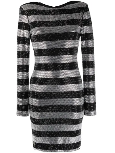 Philipp Plein Crystal-stripes Fitted Mini Dress In Black