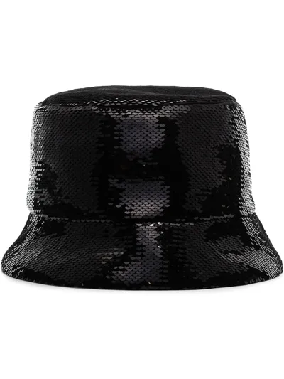 Prada Logo-embellished Sequined Bucket Hat In Black