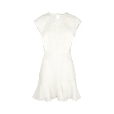 Veronica Beard Kerison Broderie Anglaise-trimmed Ramie Mini Dress In White