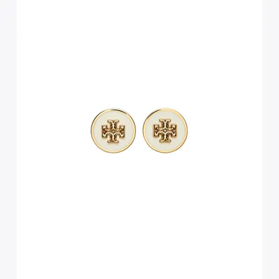 Tory Burch Kira Enamel Circle-stud Earring In Tory Gold / New Ivory