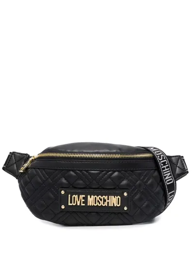 Love Moschino Quilted Logo-plaque Belt Bag In Black