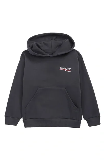 Balenciaga Kids' Political Logo Hoodie In Grey