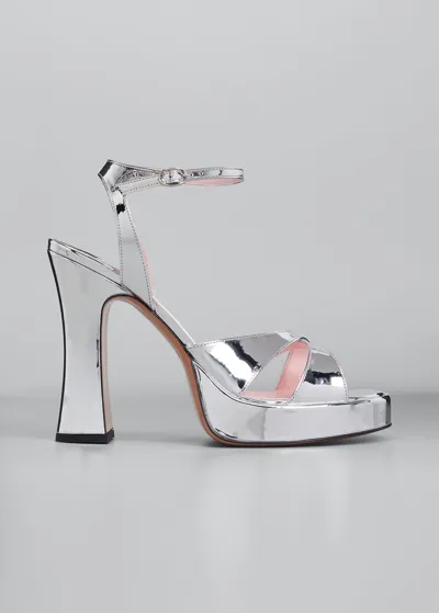 Piferi Miranda Crisscross Mirror Platform Sandals In Silver