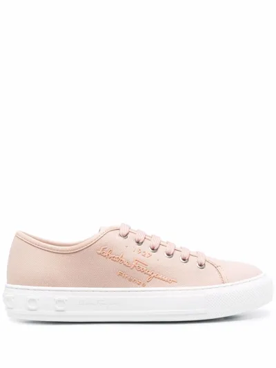 Ferragamo Logo-embossed Low-top Sneakers In Pink