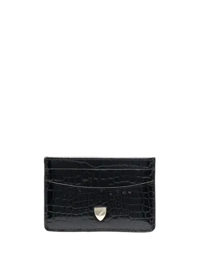 Aspinal Of London Croc-effect Cardholder In Black