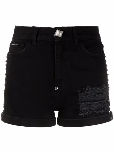 Philipp Plein Stones Denim Hot Pants In Multi