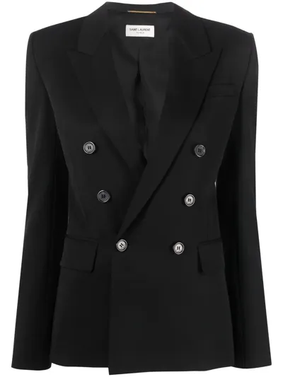 Saint Laurent Peak-lapel Double-breasted Blazer In Black