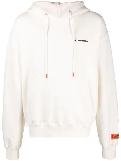 Heron Preston Logo-tape Print Hoodie In Off White Black