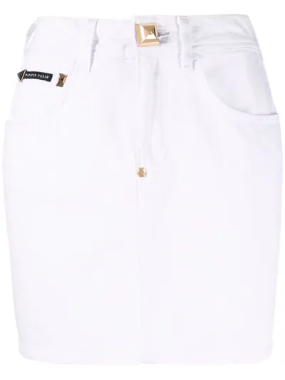 Philipp Plein Denim Mini Skirt In White