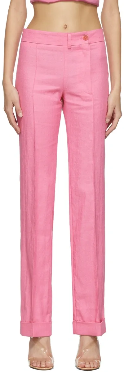 Jacquemus Fresa Pleated Twill Flared Pants In Pink