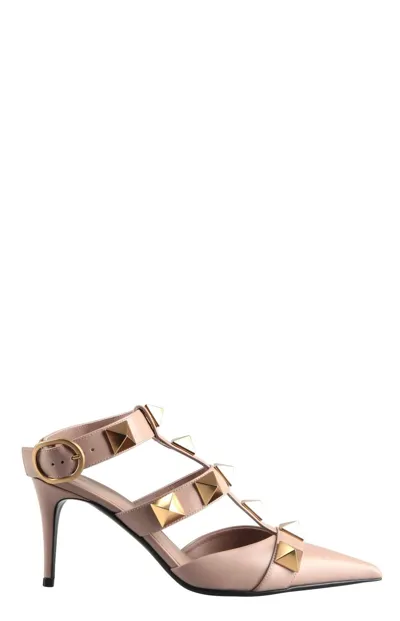 Valentino Garavani Roman Stud Ankle Strapped Pumps In Beige