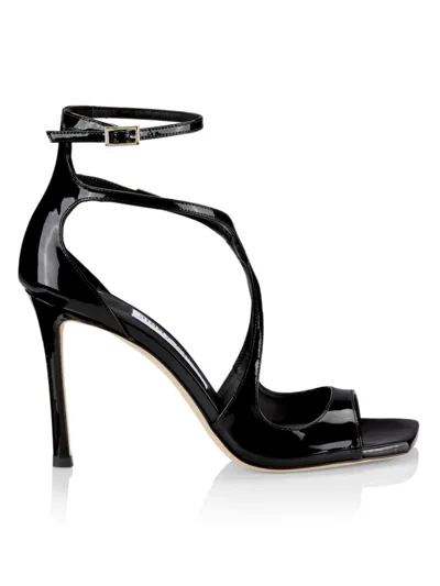 Jimmy Choo 95mm Azia Patent Leather Sandals In Black