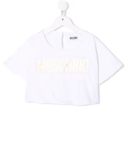 Moschino Kids' Cropped Logo-print T-shirt In White