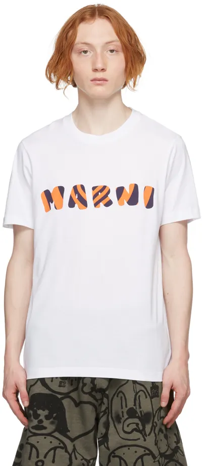 Marni White T-shirt With Logo-print In Lily White