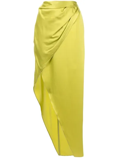 Michelle Mason Wrap-effect Silk Charmeuse Skirt In Green