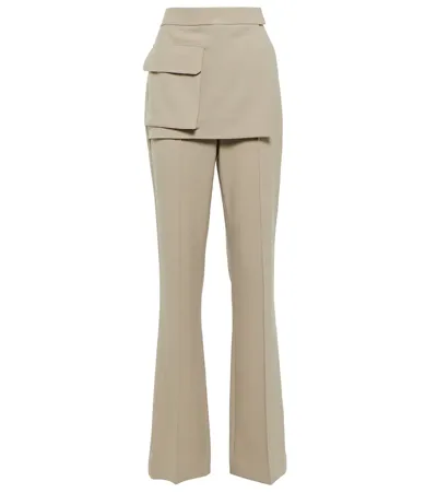 Helmut Lang Pantalon Wrap Suit En Laine Vierge Mélangée In Fossil