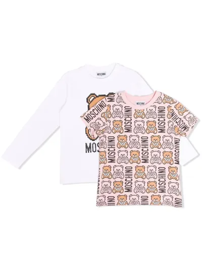 Moschino Kids' Two-piece Logo T-shirt (set Of 2) In White