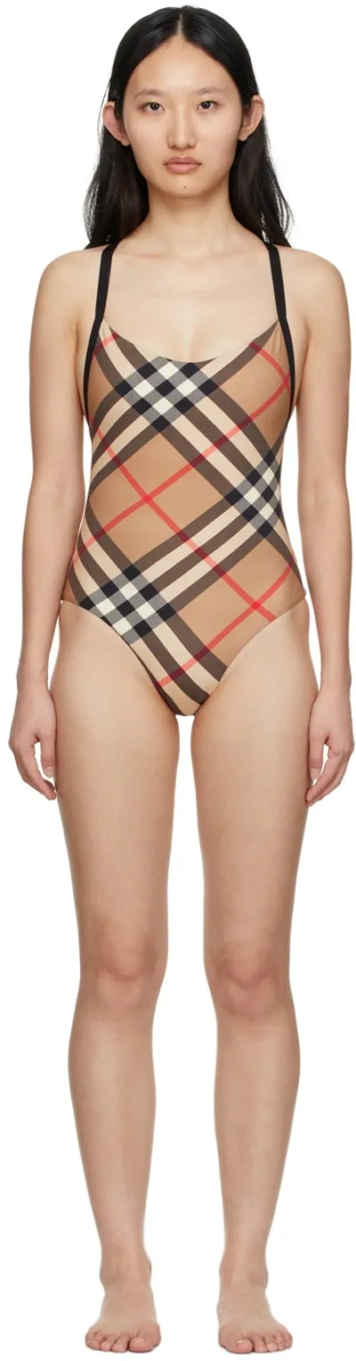 Burberry Beige Vintage Check One-piece Swimsuit In Archive Beige