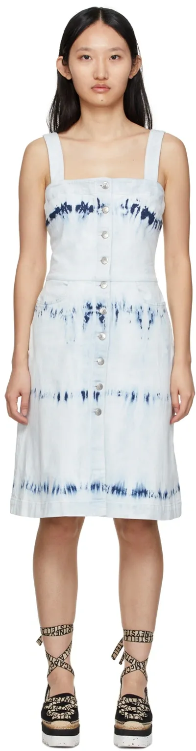 Stella Mccartney Tie-dye Bleach Denim Button-front Dress In Indigo Stripe Tiedye