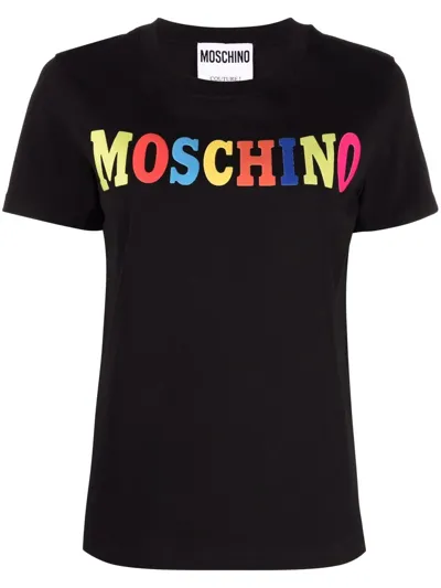 Moschino Rainbow Felted Logo-patch T-shirt In Black