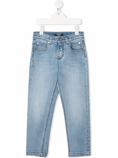 Balmain Logo Straight-leg Jeans In Blue