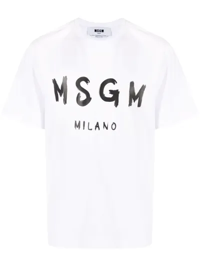 Msgm Paint Brushed Logo T-shirt In White