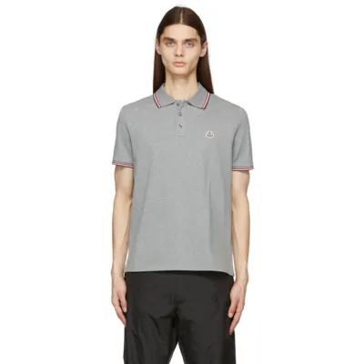 Moncler Grey Tricolor Stripe Polo In Light Grey