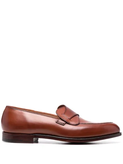 Crockett & Jones Polished Leather Loafers In Brown