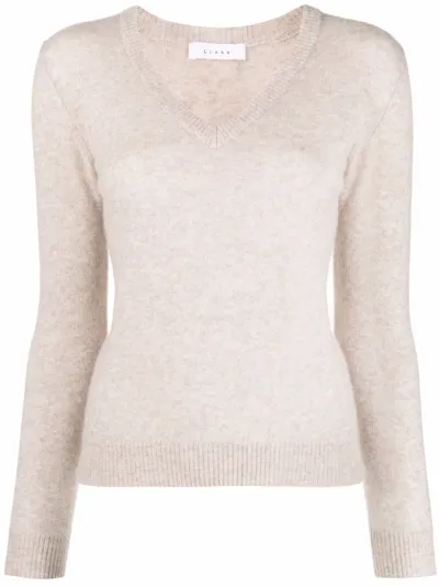 Liska V-neck Wool-silk Jumper In Neutrals