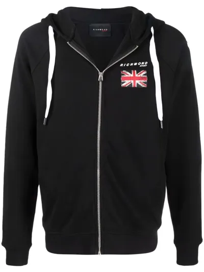 John Richmond Flag-print Zip-up Hoodie In Black