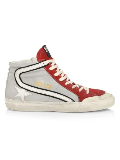 Golden Goose High-top Suede Sneakers In Grey Red Silver