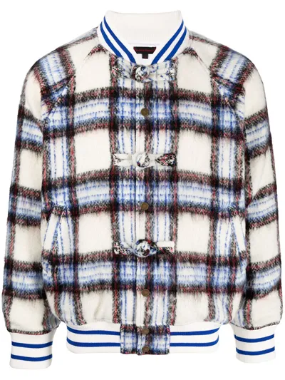 Clot Plaid Wool And Mohair Varsity Jacket In White