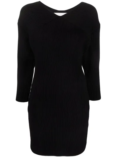 Rodebjer Ribbed-knit V-neck Dress In Black