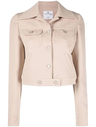 Courrèges Oversized-collar Logo-embroidered Cropped Jacket In Nude & Neutrals