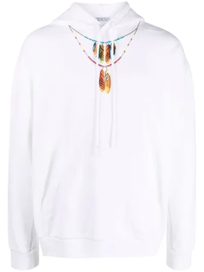 Marcelo Burlon County Of Milan Feathers Print Oversize Cotton Hoodie In White