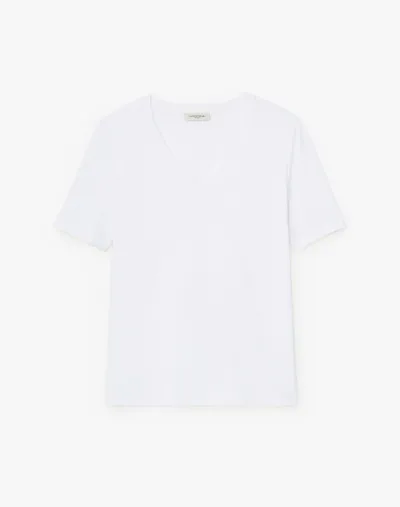 Lafayette 148 Linencotton Jersey V-neck Tee In White