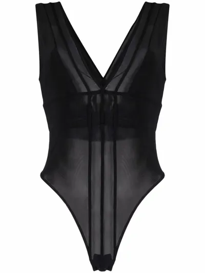 Gauge81 Plunging V-neck Sleeveless Bodysuit In Black