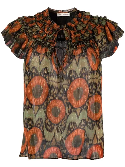 Ulla Johnson Patterned Ruffled Top In Green