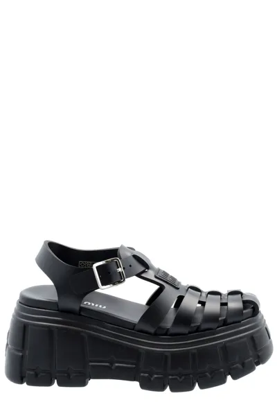 Miu Miu Ankle Strapped Caged Sandals In Black